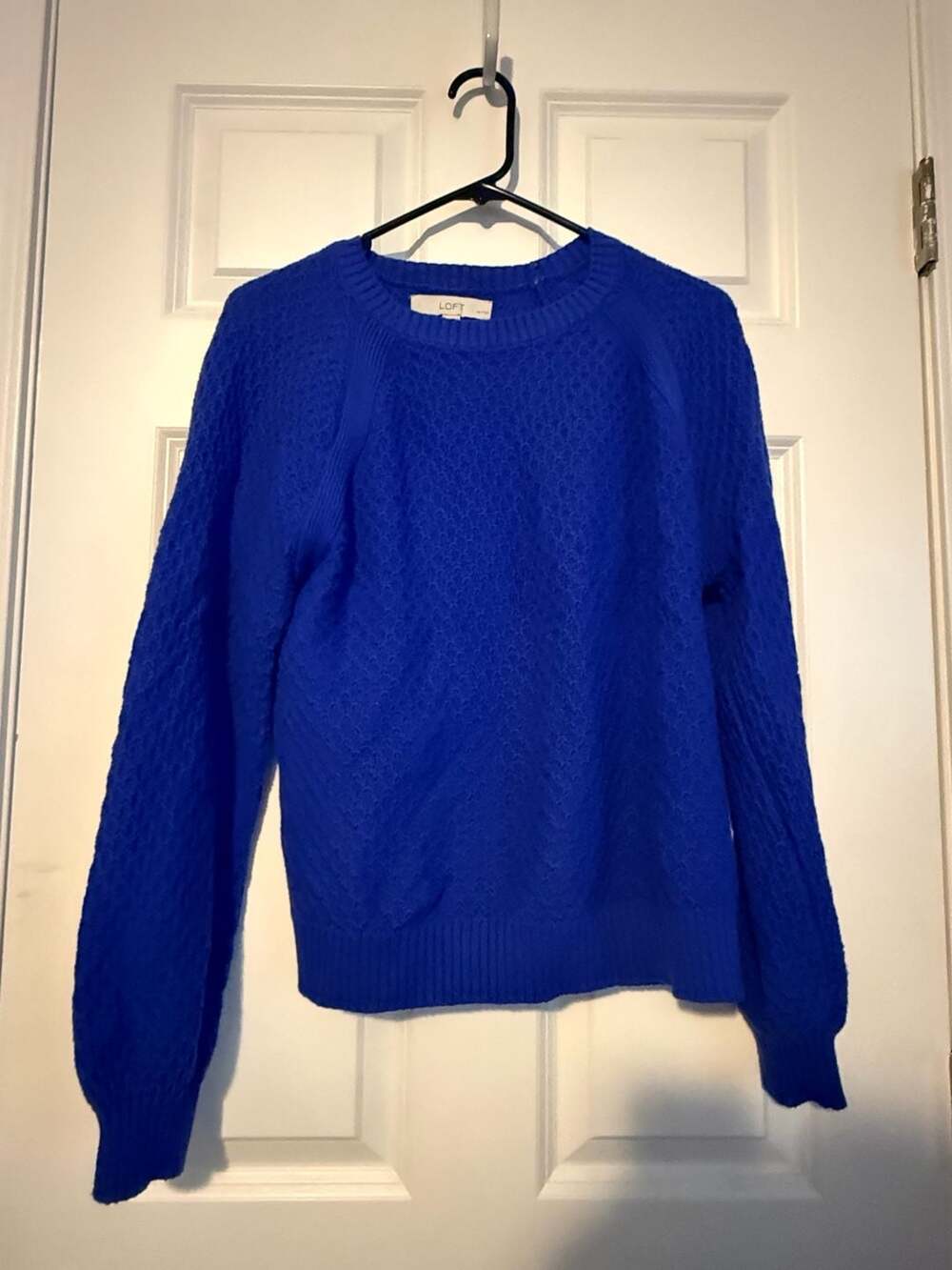 LOFT Blue Textured Knit Crewneck Sweater Size Large Petite